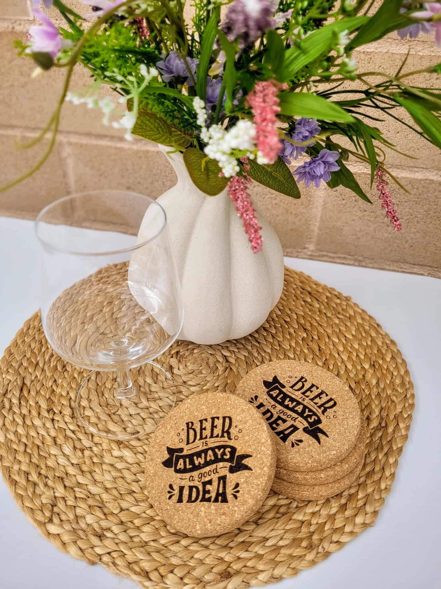 Limited Edition - Beer is Always a Good Idea – Set of 4 Laser Engraved Cork Coasters