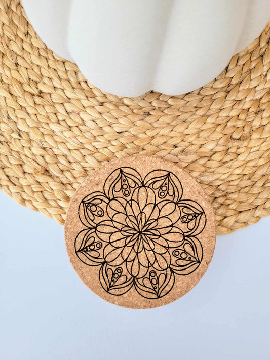 Limited Edition - Mandala Design – Set of 4 Laser Engraved Cork Coasters