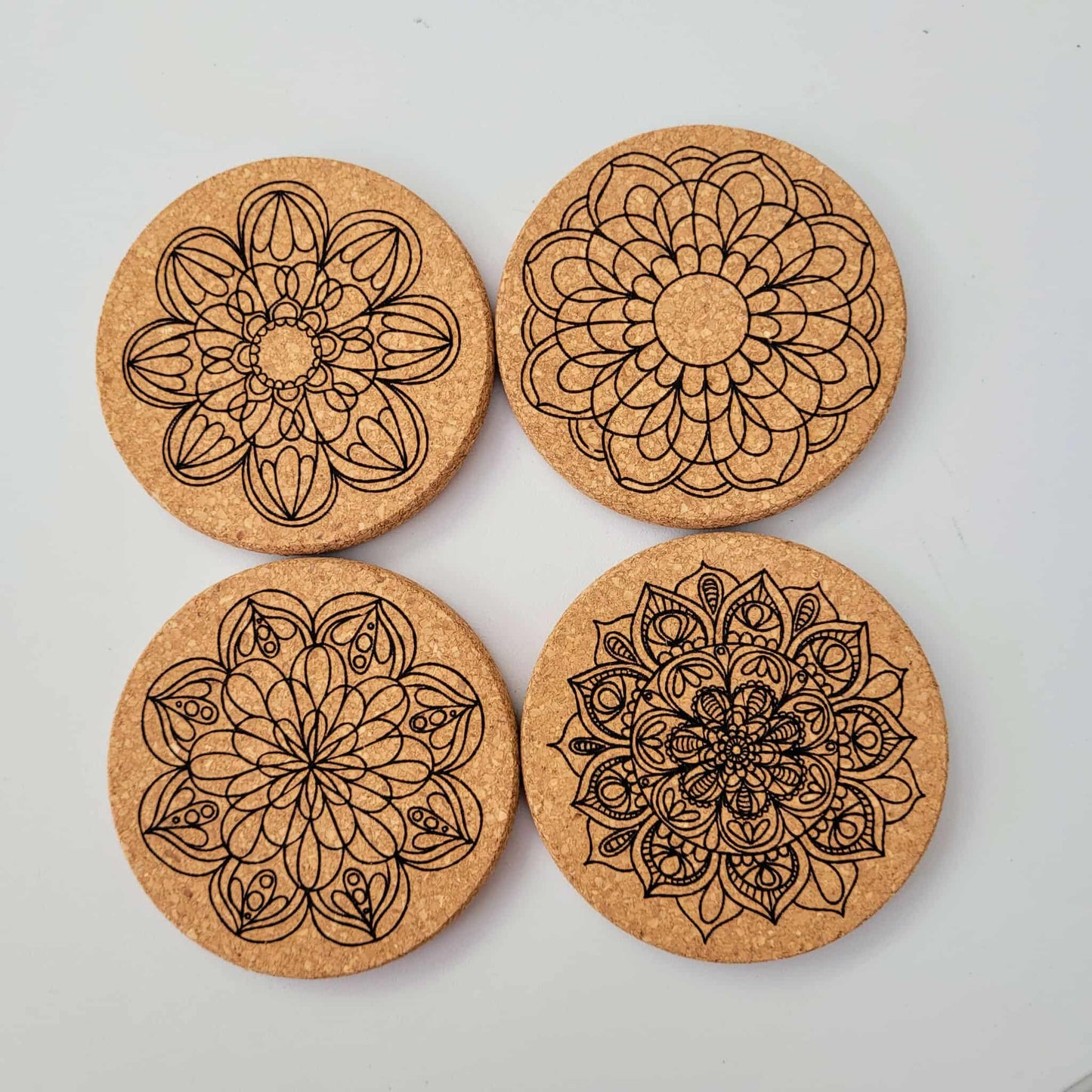 Limited Edition - Mandala Design – Set of 4 Laser Engraved Cork Coasters