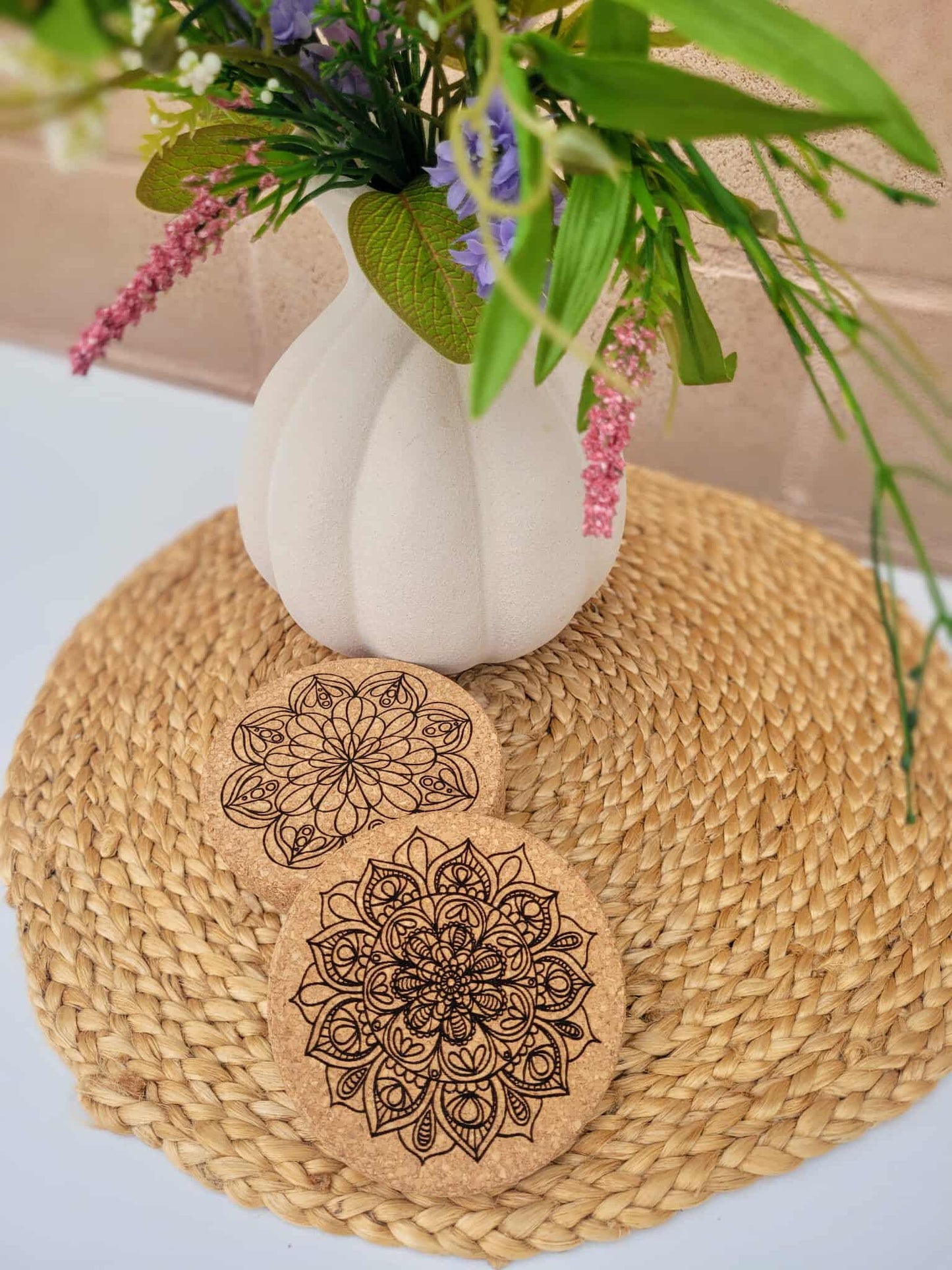 Limited Edition - Mandala Design – Set of 4 Laser Engraved Cork Coasters